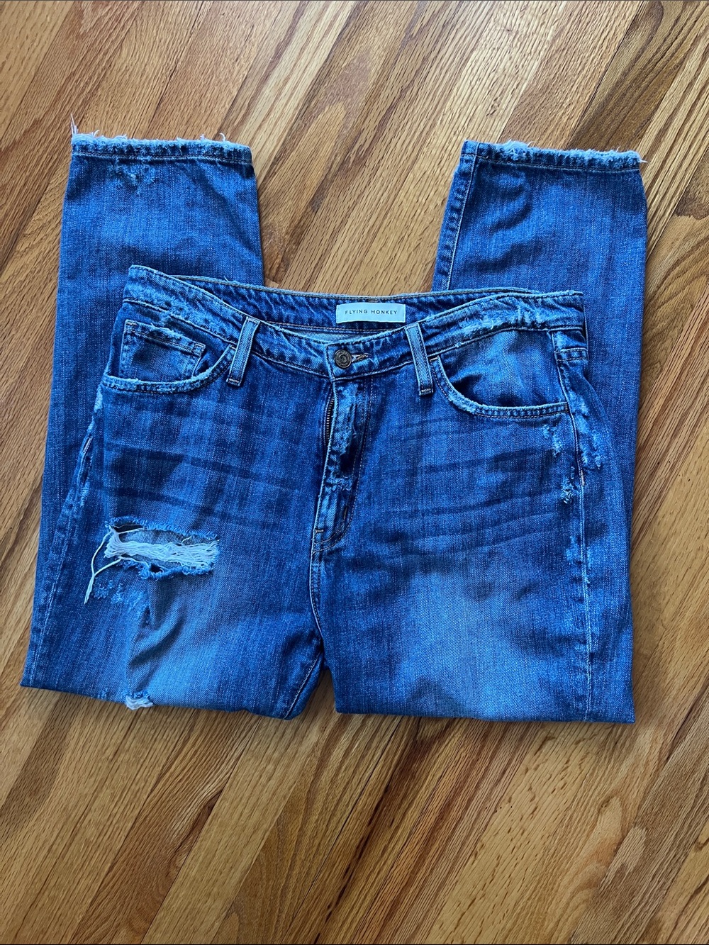 Flying Monkey Women's Medium Blue Distressed Boyfriend Jeans